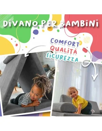 Divano modulare per bambini in velluto corduroy, set 6 elementi, colore Nube de Vainilla
