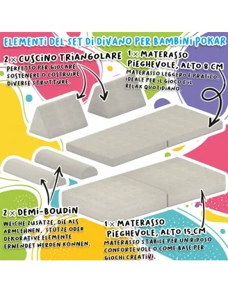 Materasso pieghevole 160×80×15 cm per divano modulare bambini in velluto corduroy, colore Guijarro Nocturno