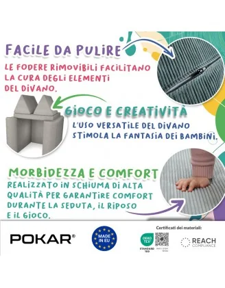 Cuscino triangolare 55×35×35 cm per divano modulare bambini in velluto corduroy, colore Cielo Nocturno