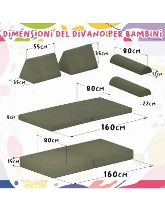 Cuscino triangolare 55×35×35 cm per divano modulare bambini in velluto corduroy, colore Gris Conejito
