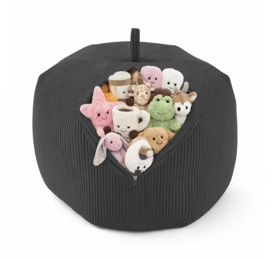 Sacco per giocattoli e peluche | Si trasforma in un pouf per sedersi | Velluto a coste | 85x85x50 cm | Ciottolo Notturno