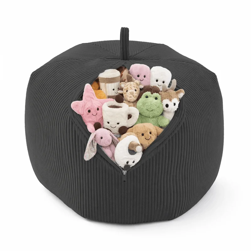 Sacco per giocattoli e peluche | Si trasforma in un pouf per sedersi | Velluto a coste | 85x85x50 cm | Ciottolo Notturno