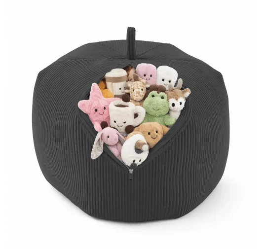 Sacco per giocattoli e peluche | Si trasforma in un pouf per sedersi | Velluto a coste | 85x85x50 cm | Ciottolo Notturno