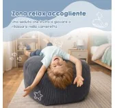 Sacco per giocattoli e peluche | Si trasforma in un pouf per sedersi | Velluto a coste | 85x85x50 cm | Ciottolo Notturno
