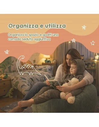 Sacco per giocattoli e peluche | Si trasforma in un pouf per sedersi | Velluto a coste | 85x85x50 cm | Ciottolo Notturno