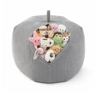 Sacco per giocattoli e peluche | Si trasforma in un pouf per sedersi | Velluto a coste | 85x85x50 cm | Grigio Coniglio