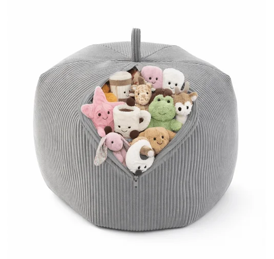 Sacco per giocattoli e peluche | Si trasforma in un pouf per sedersi | Velluto a coste | 85x85x50 cm | Grigio Coniglio