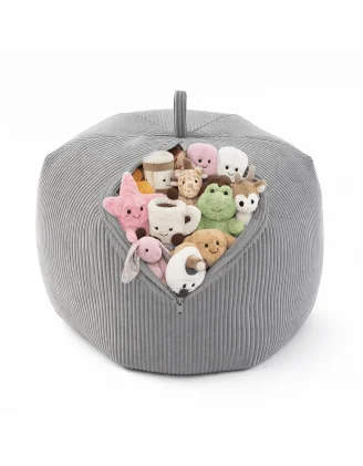 Sacco per giocattoli e peluche | Si trasforma in un pouf per sedersi | Velluto a coste | 85x85x50 cm | Grigio Coniglio