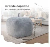 Sacco per giocattoli e peluche | Si trasforma in un pouf per sedersi | Velluto a coste | 85x85x50 cm | Grigio Coniglio