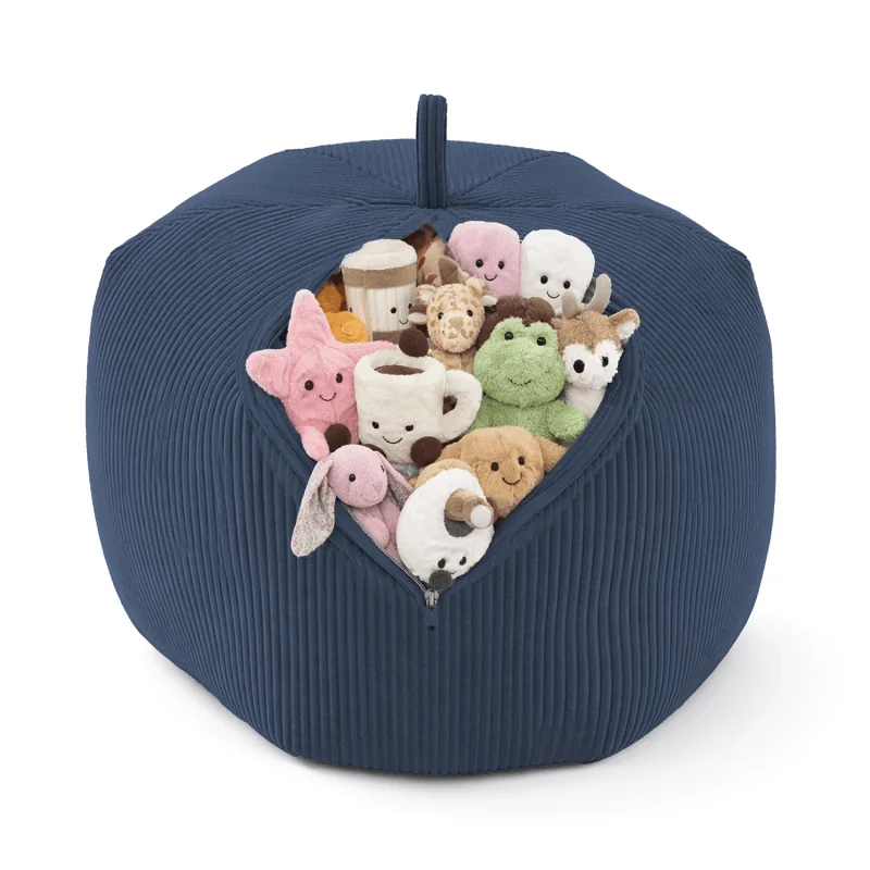 Sacco per giocattoli e peluche | Si trasforma in un pouf per sedersi | Velluto a coste | 85x85x50 cm | Cielo Notturno