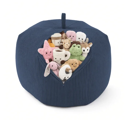 Sacco per giocattoli e peluche | Si trasforma in un pouf per sedersi | Velluto a coste | 85x85x50 cm | Cielo Notturno