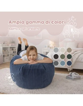 Sacco per giocattoli e peluche | Si trasforma in un pouf per sedersi | Velluto a coste | 85x85x50 cm | Cielo Notturno