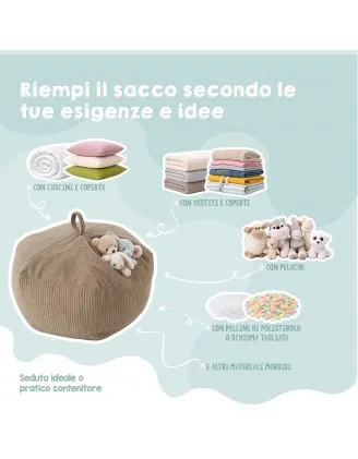 Sacco per giocattoli e peluche | Si trasforma in un pouf per sedersi | Velluto a coste | 85x85x50 cm | Cielo Notturno