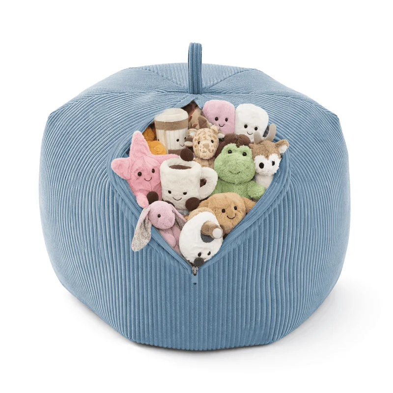 Sacco per giocattoli e peluche | Si trasforma in un pouf per sedersi | Velluto a coste | 85x85x50 cm | Laguna Blu