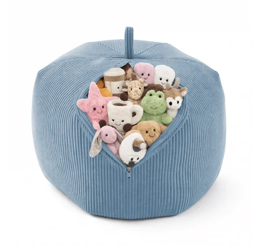 Sacco per giocattoli e peluche | Si trasforma in un pouf per sedersi | Velluto a coste | 85x85x50 cm | Laguna Blu