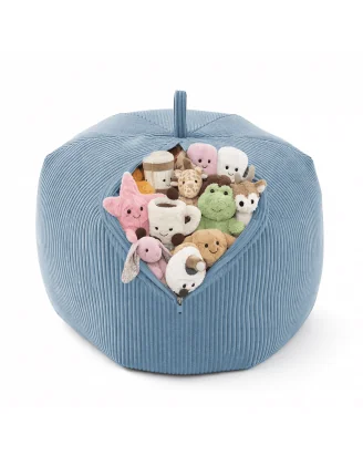 Sacco per giocattoli e peluche | Si trasforma in un pouf per sedersi | Velluto a coste | 85x85x50 cm | Laguna Blu