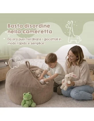 Sacco per giocattoli e peluche | Si trasforma in un pouf per sedersi | Velluto a coste | 85x85x50 cm | Laguna Blu