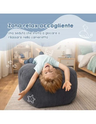 Sacco per giocattoli e peluche | Si trasforma in un pouf per sedersi | Velluto a coste | 85x85x50 cm | Laguna Blu