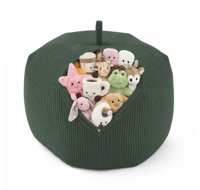 Sacco per giocattoli e peluche | Si trasforma in un pouf per sedersi | Velluto a coste | 85x85x50 cm | Verde Bosco