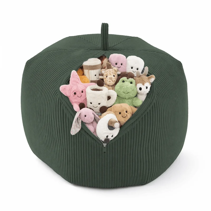 Sacco per giocattoli e peluche | Si trasforma in un pouf per sedersi | Velluto a coste | 85x85x50 cm | Verde Bosco