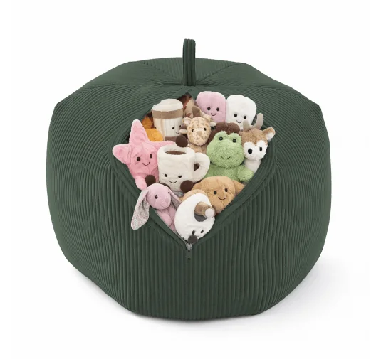 Sacco per giocattoli e peluche | Si trasforma in un pouf per sedersi | Velluto a coste | 85x85x50 cm | Verde Bosco