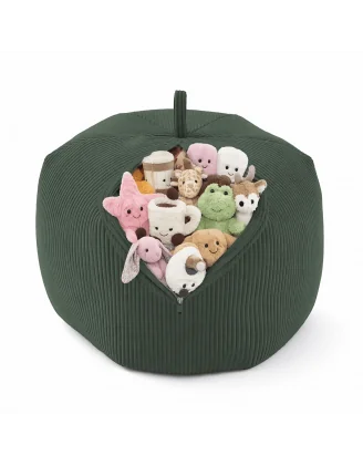 Sacco per giocattoli e peluche | Si trasforma in un pouf per sedersi | Velluto a coste | 85x85x50 cm | Verde Bosco
