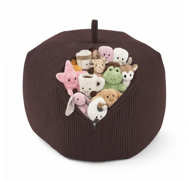 Sacco per giocattoli e peluche | Si trasforma in un pouf per sedersi | Velluto a coste | 85x85x50 cm | Marrone Cioccolato