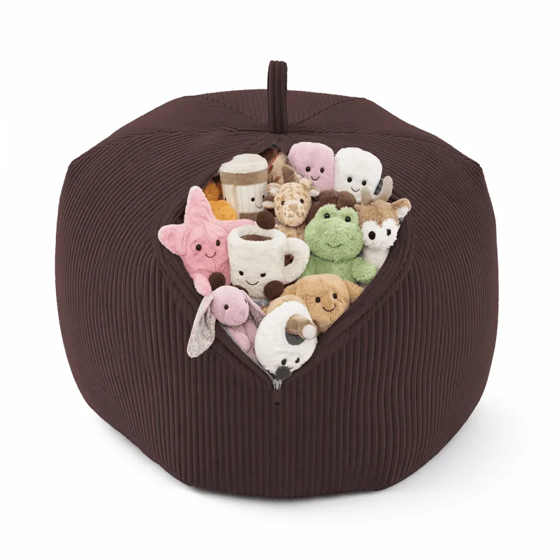 Sacco per giocattoli e peluche | Si trasforma in un pouf per sedersi | Velluto a coste | 85x85x50 cm | Marrone Cioccolato