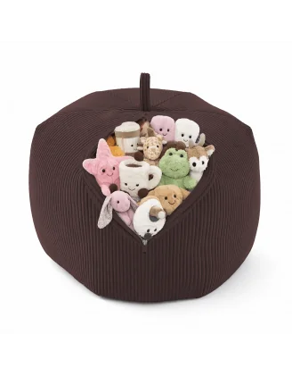 Sacco per giocattoli e peluche | Si trasforma in un pouf per sedersi | Velluto a coste | 85x85x50 cm | Marrone Cioccolato