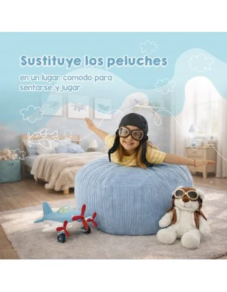 Sacco per giocattoli e peluche | Si trasforma in un pouf per sedersi | Velluto a coste | 85x85x50 cm | Marrone Cioccolato