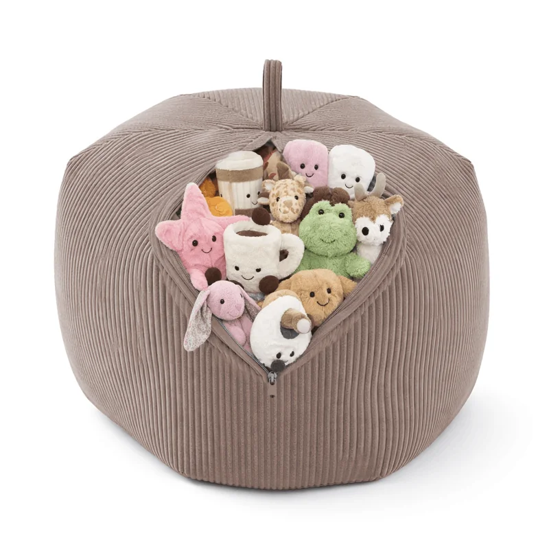 Sacco per giocattoli e peluche | Si trasforma in un pouf per sedersi | Velluto a coste | 85x85x50 cm | Caramello Caldo