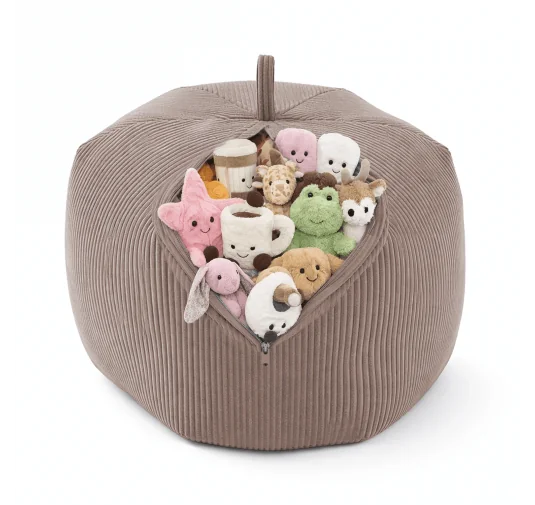 Sacco per giocattoli e peluche | Si trasforma in un pouf per sedersi | Velluto a coste | 85x85x50 cm | Caramello Caldo