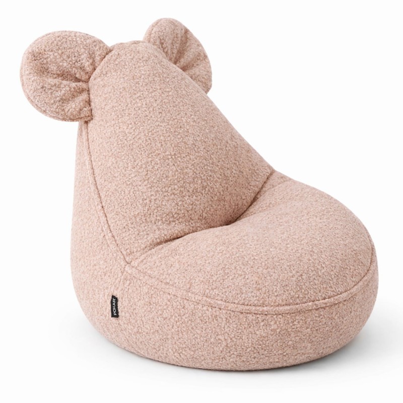 Pouf Bambini con Orecchie di Topo | Bouclé | 68x68x50 cm | Rosa Caramella