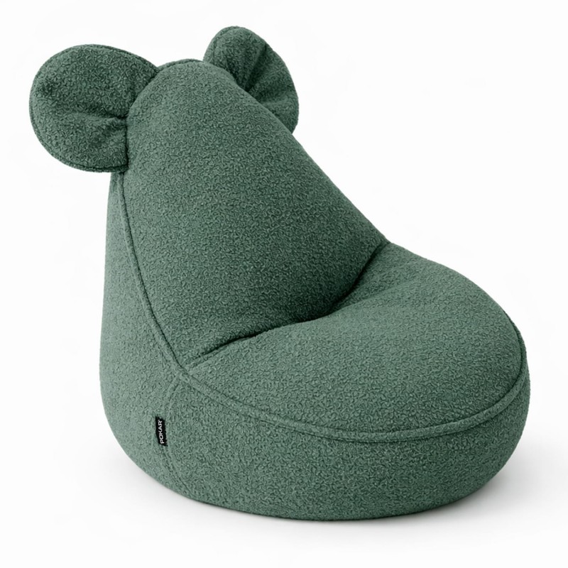 Pouf Bambini con Orecchie di Topo | Bouclé | 68x68x50 cm | Verde Ranocchio