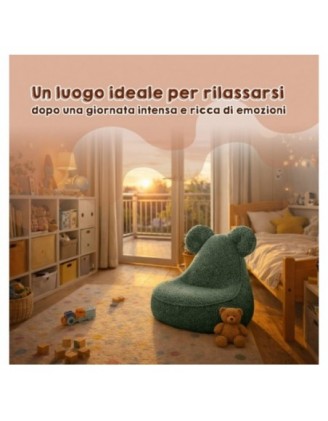 Pouf Bambini con Orecchie di Topo | Bouclé | 68x68x50 cm | Verde Ranocchio