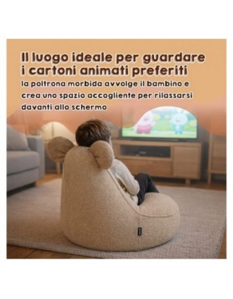 Pouf Bambini con Orecchie di Topo | Bouclé | 68x68x50 cm | Verde Ranocchio
