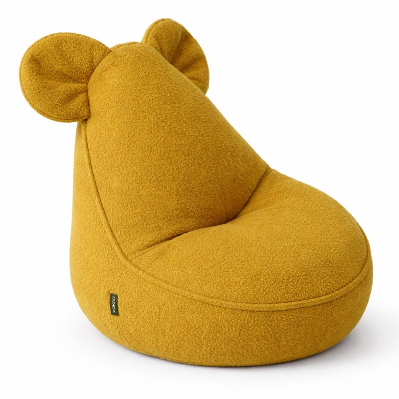 Pouf Bambini con Orecchie di Topo | Bouclé | 68x68x50 cm | Orsetto Soleggiato