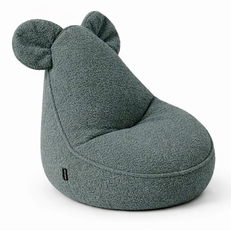 Pouf Bambini con Orecchie di Topo | Bouclé | 68x68x50 cm | Azzurro Bebè
