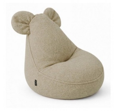 Pouf Bambini con Orecchie di Topo | Bouclé | 68x68x50 cm | Beige Accogliente
