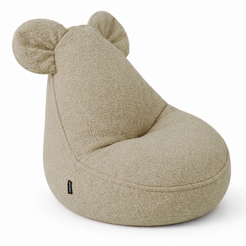 Pouf Bambini con Orecchie di Topo | Bouclé | 68x68x50 cm | Beige Accogliente