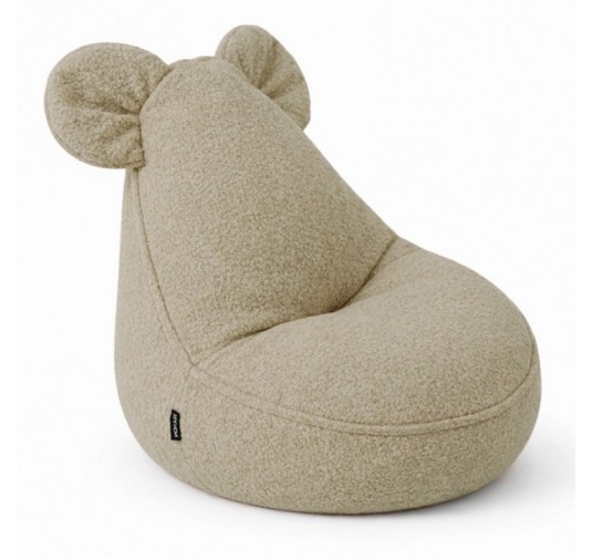 Pouf Bambini con Orecchie di Topo | Bouclé | 68x68x50 cm | Beige Accogliente