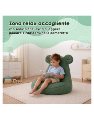 Pouf Bambini con Orecchie di Topo | Bouclé | 68x68x50 cm | Beige Accogliente