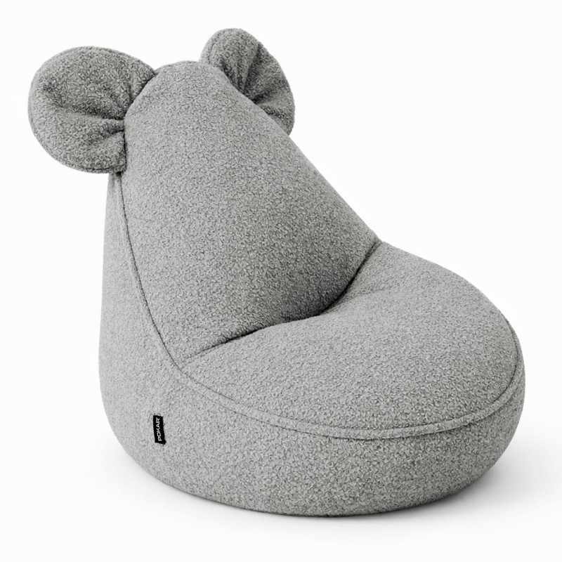 Pouf Bambini con Orecchie di Topo | Bouclé | 68x68x50 cm | Grigio Soffice