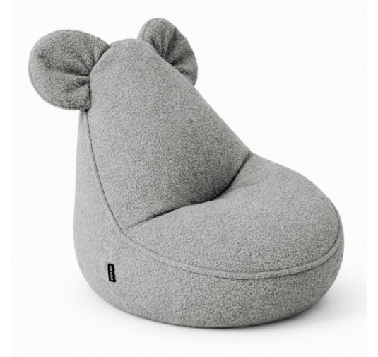 Pouf Bambini con Orecchie di Topo | Bouclé | 68x68x50 cm | Grigio Soffice