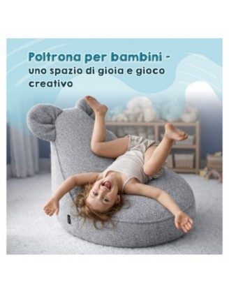 Pouf Bambini con Orecchie di Topo | Bouclé | 68x68x50 cm | Grigio Soffice