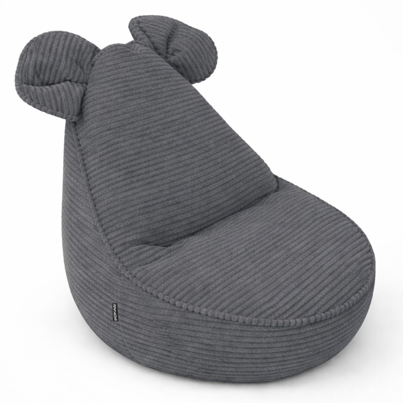 Pouf Bambini con Orecchie di Topo | Velluto a coste | 68x68x50 cm | Ciottolo Notturno