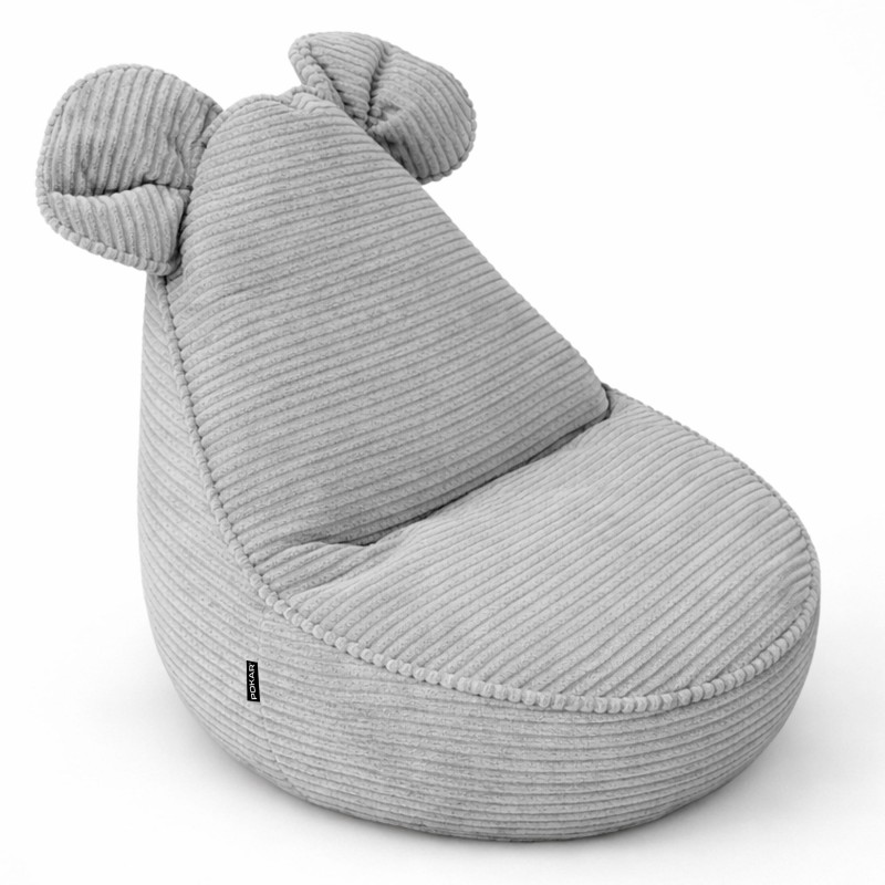Pouf Bambini con Orecchie di Topo | Velluto a coste | 68x68x50 cm | Grigio Coniglio