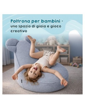 Pouf Bambini con Orecchie di Topo | Velluto a coste | 68x68x50 cm | Grigio Coniglio