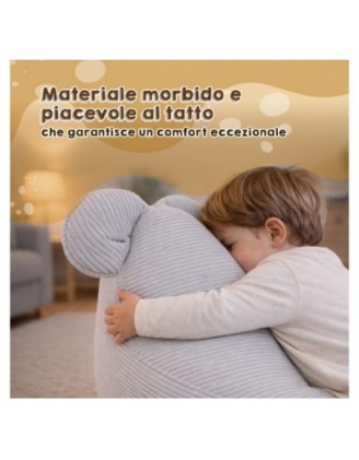 Pouf Bambini con Orecchie di Topo | Velluto a coste | 68x68x50 cm | Grigio Coniglio