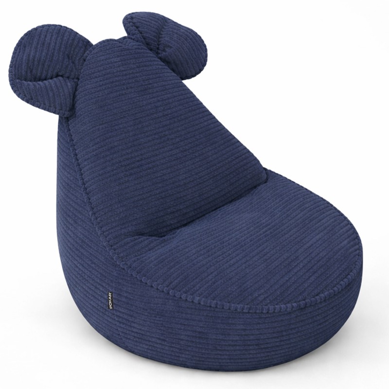 Pouf Bambini con Orecchie di Topo | Velluto a coste | 68x68x50 cm | Cielo Notturno